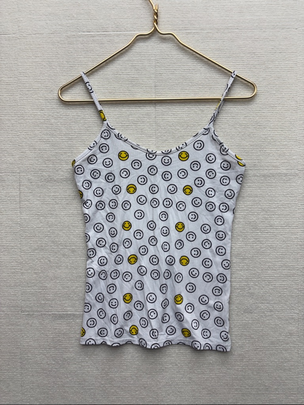 Yummy soft | medium White Smiley-Print Spaghetti Strap Tank Top